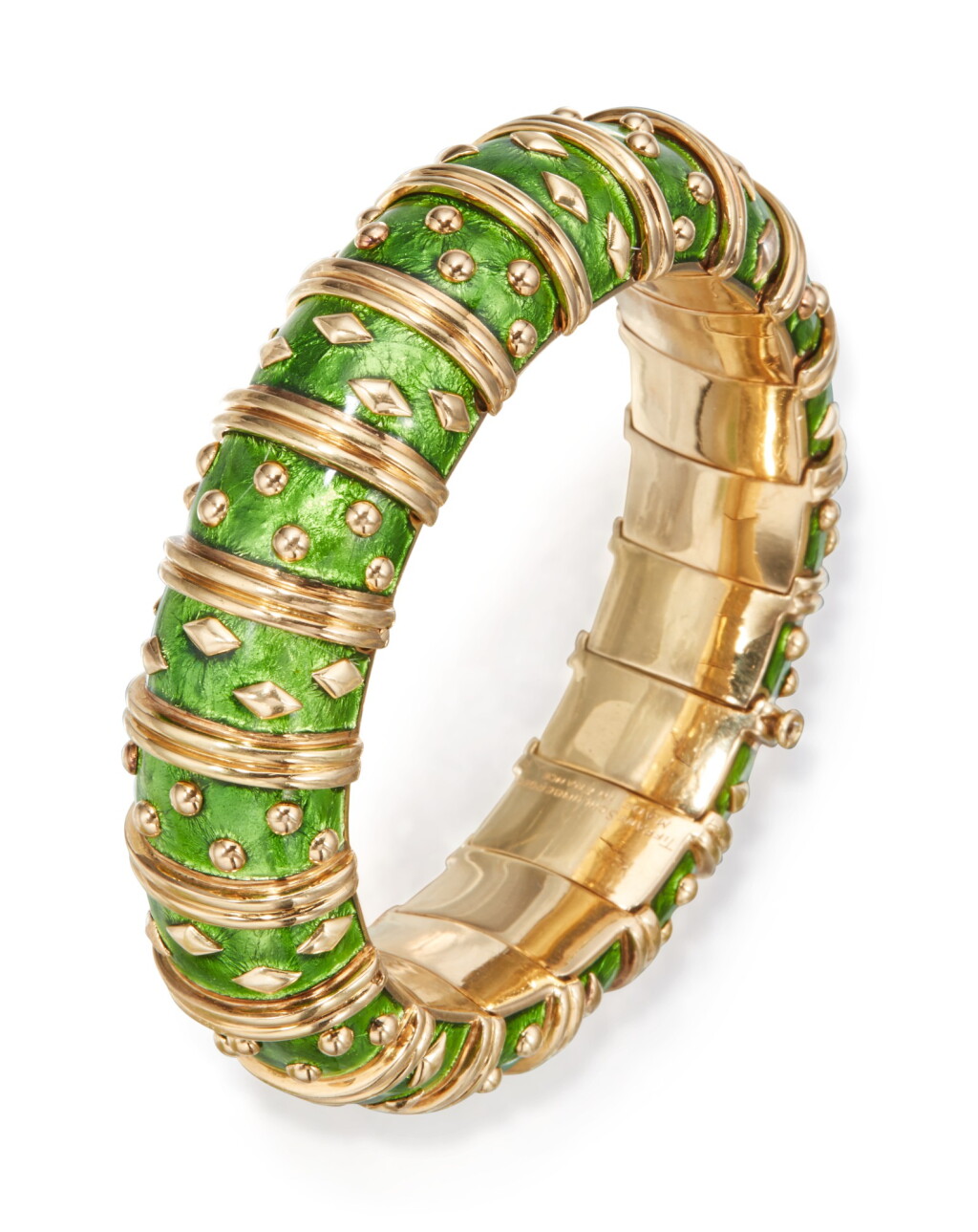 View full screen - View 1 of Lot 6. GOLD AND ENAMEL 'DOT LOSANGE' BANGLE-BRACELET, SCHLUMBERGER FOR TIFFANY & CO., FRANCE.