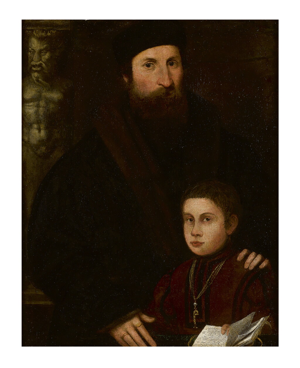 View full screen - View 1 of Lot 232. FOLLOWER OF PARIS BORDONE | PORTRAIT OF A FATHER AND HIS SON.