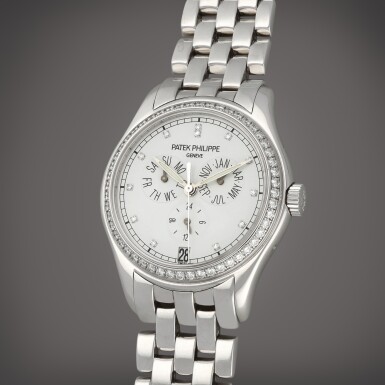 View full screen - View 1 of Lot 31. Reference 5037/1 | A white gold and diamond-set annual calendar wristwatch with 24 hours indication and bracelet | Circa 2002.