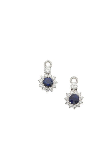 View full screen - View 1 of Lot 67. TWO SAPPHIRE AND DIAMOND PENDANTS.