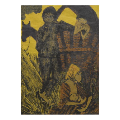 View full screen - View 1 of Lot 146. OTTO MÜLLER | ZIGEUNERFAMILIE AM PLANWAGEN (KARSCH 167 III).