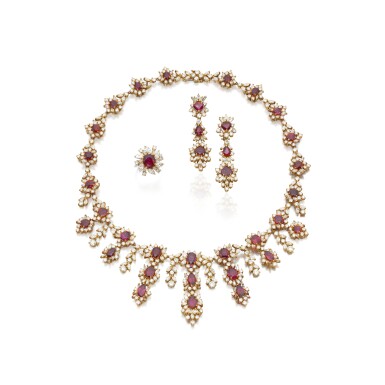 View full screen - View 1 of Lot 913. Ruby and diamond parure.