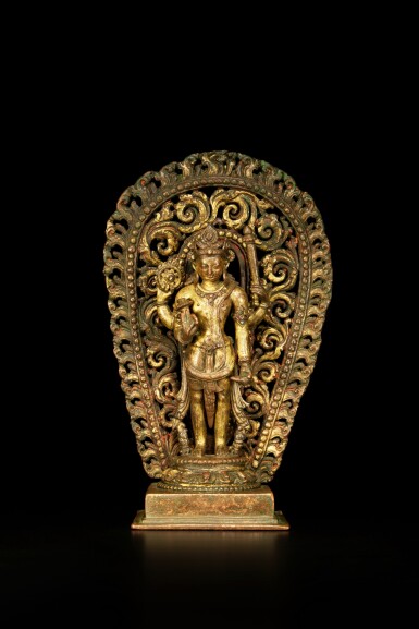 View full screen - View 1 of Lot 181. A gilt-copper alloy figure of Vishnu, Nepal, 12th / 13th century.