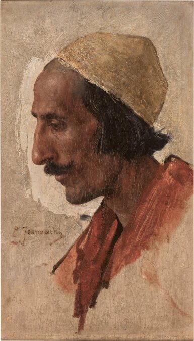 View full screen - View of Head Study of an Albanian in profile wearing a qeleshe.
