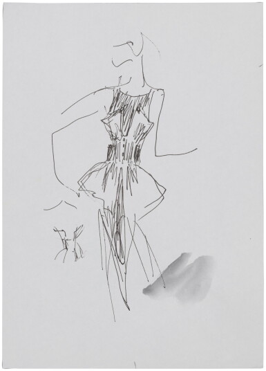 View full screen - View 1 of Lot 22. Two original sketches for fashion, in the 90's | Deux croquis de mode originaux , dans les années 1990.