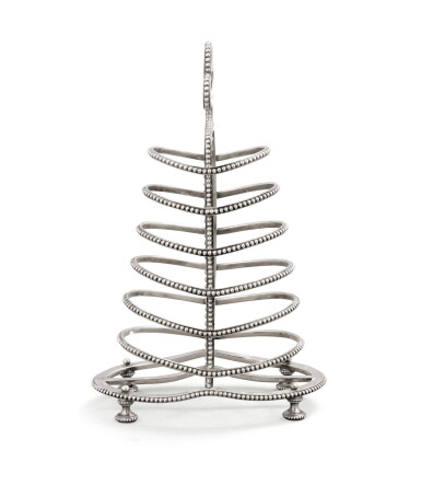 View full screen - View 1 of Lot 20. An American antique silver-plated toast rack in the Gothic style, Ball, Black & Co, New York, circa 1860.
