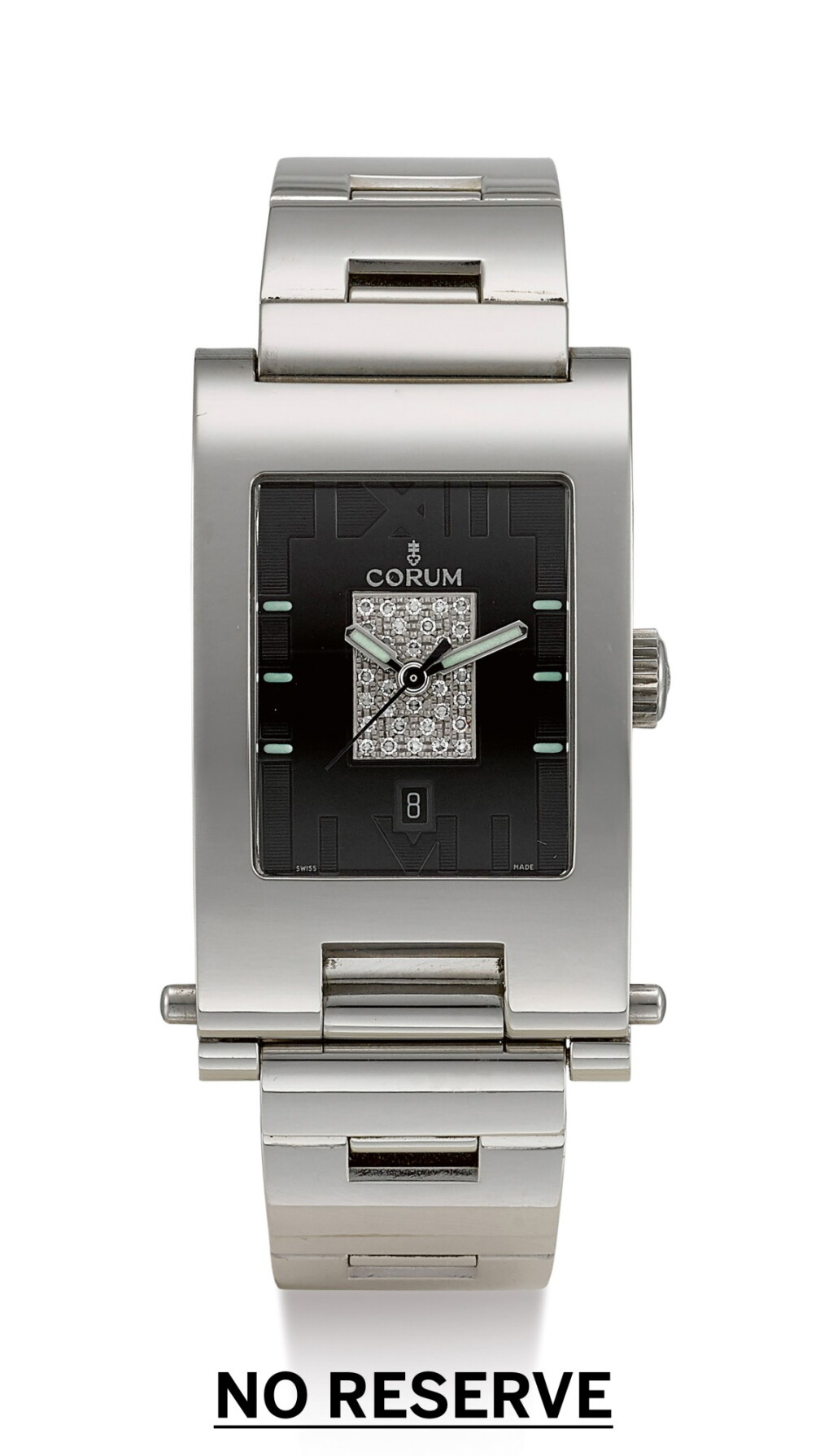 全萤幕检视 - 查看80CORUM | TABOGAN, REFERENCE 145.151.20 V390, A STAINLESS STEEL AND DIAMOND-SET BRACELET WATCH WITH DATE, CIRCA 1998的1