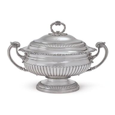 View full screen - View 1 of Lot 787. A REGENCY SILVER SOUP TUREEN, COVER AND LINER, JOHN EDWARD TERREY, LONDON, 1816.
