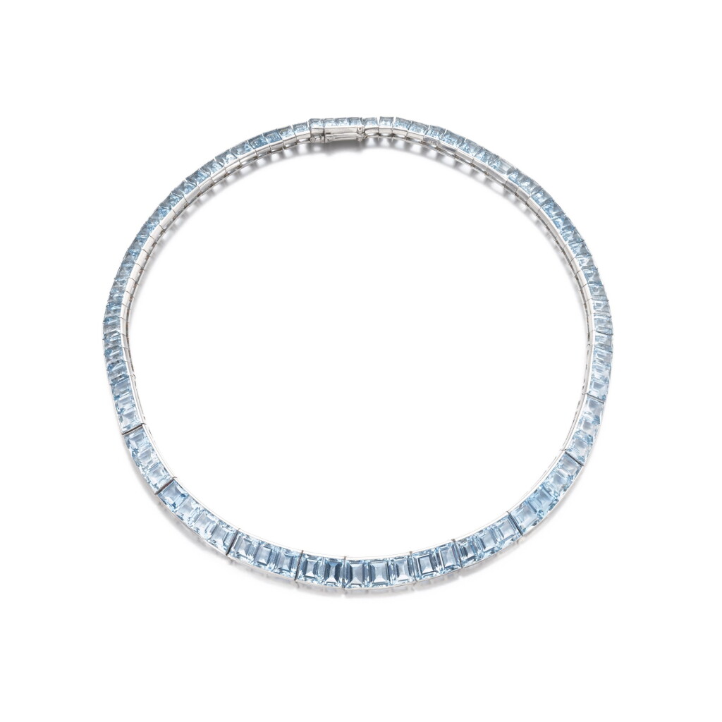View full screen - View 1 of Lot 304. Aquamarine necklace.