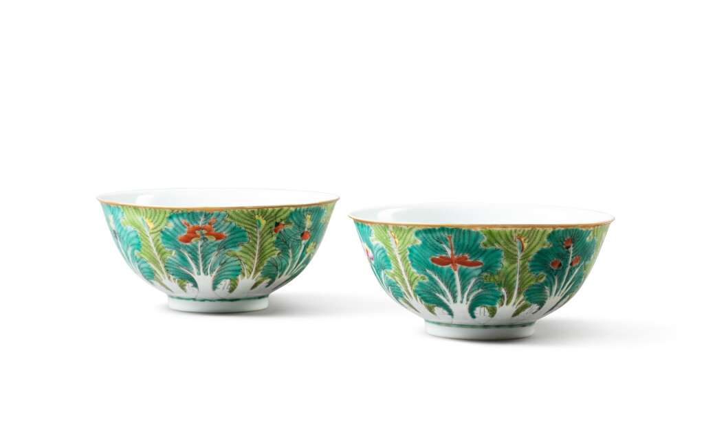 View full screen - View 1 of Lot 175. A pair of famille rose 'cabbage' bowls Marks and period of Guangxu | 清光緒 粉彩白菜蓋盌一對 《大清光緒年製》款.