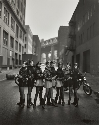 View full screen - View 1 of Lot 41. 'The Wild Ones: Cindy Crawford, Tatjana Patitz, Helena Christensen, Linda Evangelista, Claudia Schiffer, Naomi Campbell, Karen Mulder & Stephanie Seymour', Brooklyn, for American Vogue, May 1991.