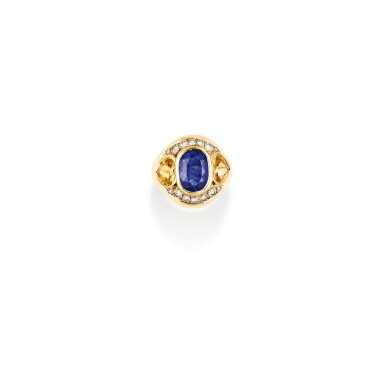 View full screen - View 1 of Lot 42. BAGUE SAPHIRS ET DIAMANTS, DUBAIL | SAPPHIRE AND DIAMOND RING, DUBAIL.