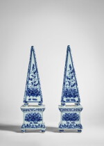 A Pair of Dutch Delft Blue and White Models of Obelisks, circa 1730
