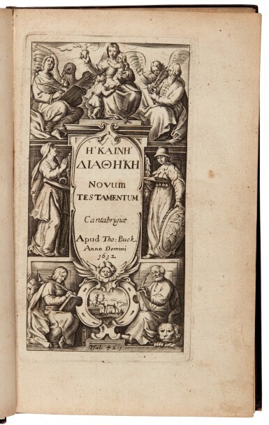 View full screen - View 1 of Lot 211. Laurence Sterne—New Testament in Greek | Cambridge, 1632, with Sterne ownership inscription.