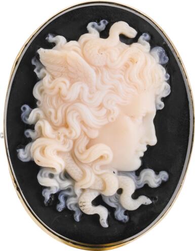 View full screen - View 1 of Lot 113. ATTRIBUTED TO LUIGI SAULINI (1819-1883), ITALIAN, MID-19TH CENTURY | CAMEO WITH MEDUSA.