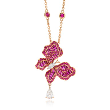 View full screen - View 1 of Lot 91. James Ganh | Ruby and diamond brooch/pendant necklace.