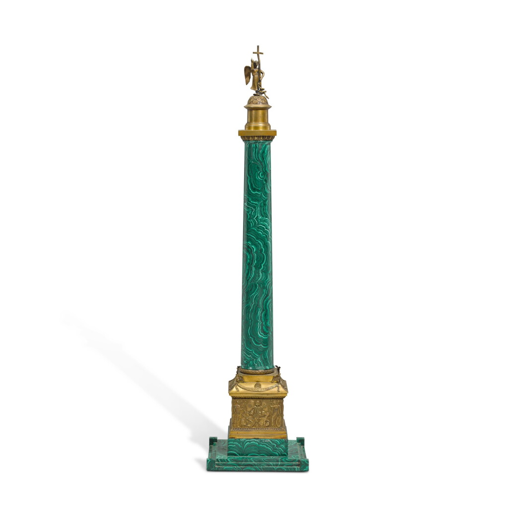 View full screen - View 1 of Lot 154. A gilt bronze and malachite model of the Alexander Column, Russia, late 19th century.
