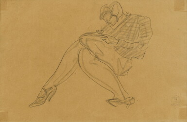 View full screen - View 1 of Lot 1257. Sanyu 常玉 | Lady with Check Pattern Shawl 穿格子披肩的女人.