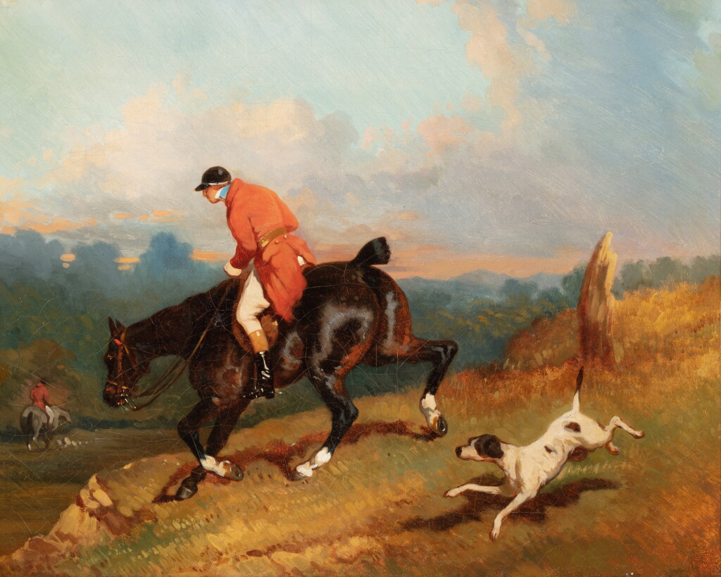 View full screen - View 1 of Lot 327. A Redcoat walking down a valley with a dog | Habit rouge descendant un vallon et chien.