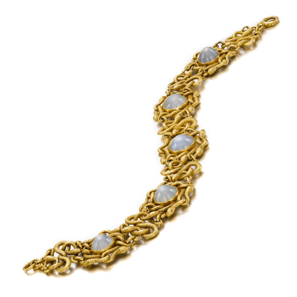 View full screen - View 1 of Lot 84. Gold and star sapphire bracelet, circa 1880.