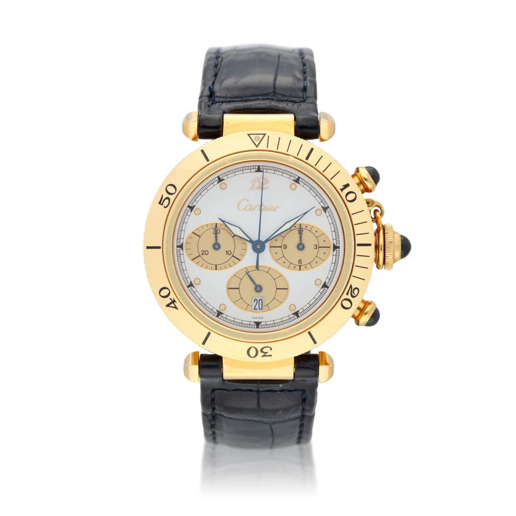 View full screen - View 1 of Lot 20. Pasha reference 3009 A yellow gold quartz chronograph wristwatch with date, Circa 1999.