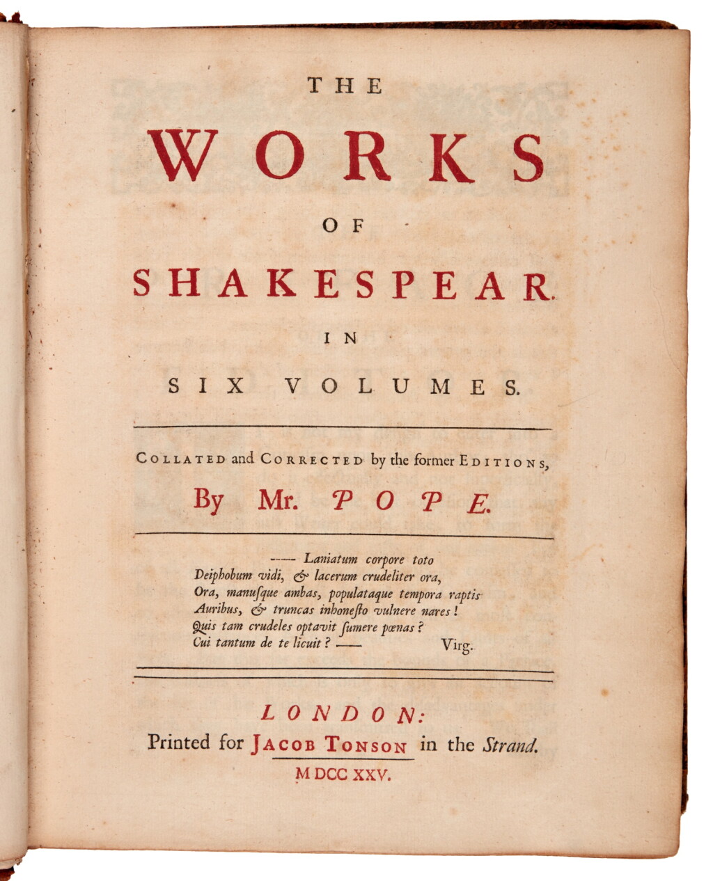 View full screen - View 1 of Lot 241. Shakespeare | The Works of William Shakespear, edited by Pope, London, 1723-25, 7 volumes.