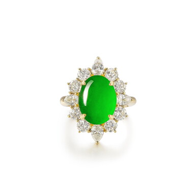 View full screen - View 1 of Lot 645. Jadeite and Diamond Ring | 天然翡翠 配 鑽石 戒指.