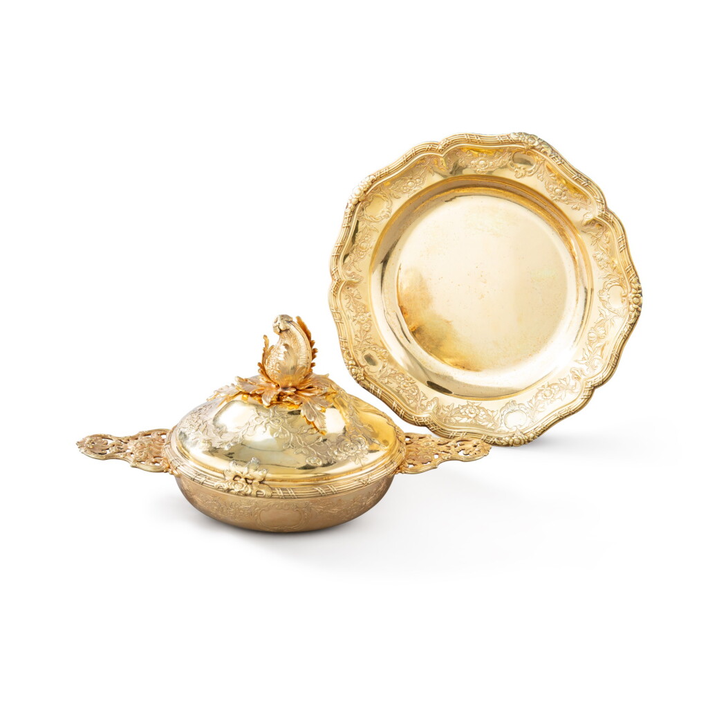 View full screen - View 1 of Lot 802. A French silver-gilt covered ecuelle and stand, Jacob Heinrich Henri Alberti, Strasburg, 1769-1770.