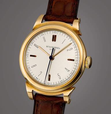 View full screen - View 1 of Lot 2015. Reference 1491 | A well preserved pink gold wristwatch with indirect centre seconds, hard enamel dial and scrolled lugs, Made in 1947 | 百達翡麗 | 型號1491 | 粉紅金腕錶,備間接中心秒針,琺瑯字錶盤及卷狀錶耳,品相優良,1947年製.