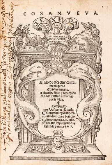 View full screen - View 1 of Lot 47. Cosa nueva. Estilo de escrevir cartas mensageras cortesanamente. Valladolid, 1549. Reliure espagnole du XVIIIe siècle..