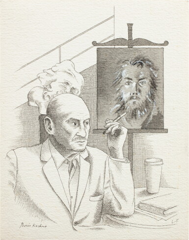 View full screen - View 1 of Lot 279. Portrait of Boris Kochno sitting under a portrait of Christian Bérard.