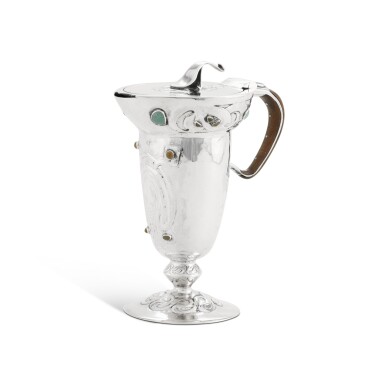 View full screen - View 1 of Lot 116. An Arts & Crafts silver 'Cymric' ewer, Liberty & Co. (Cymric) Ltd., Birmingham, 1901, the design attributed to Oliver Baker.