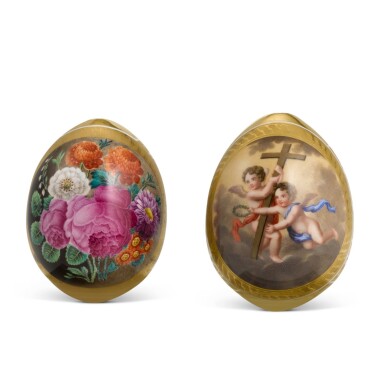View full screen - View 1 of Lot 340. Two porcelain Easter eggs, Imperial Porcelain Manufactory, St Petersburg, 1830s-1840s,.