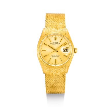 View full screen - View 1 of Lot 2112. ROLEX | REFERENCE 1511, A YELLOW GOLD WRISTWATCH WITH DATE AND BRACELET, CIRCA 1971 | 勞力士 | "型號1511 黃金鏈帶腕錶,備日期顯示,錶殼編號2554911,約1971年製".
