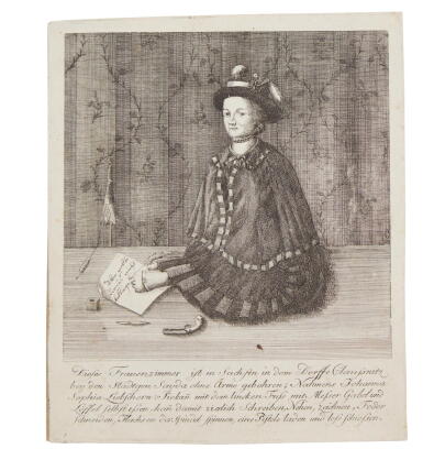 View full screen - View 1 of Lot 413. (Remarkable Characters) | A portrait of Johanna Sophia Liebschern, the "foot artist".