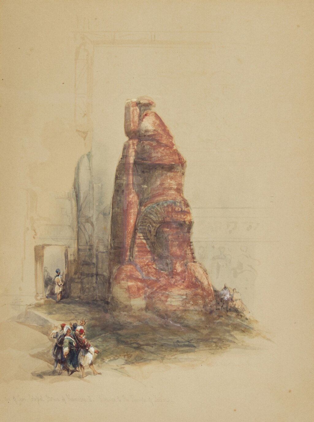 View full screen - View 1 of Lot 268. DAVID ROBERTS, R.A. | ONE OF TWO COLOSSAL STATUES OF RAMESES II AT THE ENTRANCE TO THE TEMPLE OF LUXOR.