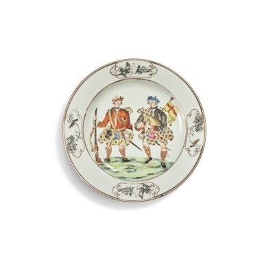 View full screen - View 1 of Lot 621. A Rare and Important Chinese Export 'Scotsmen' Plate, Qing Dynasty, Qianlong Period, circa 1745-50.