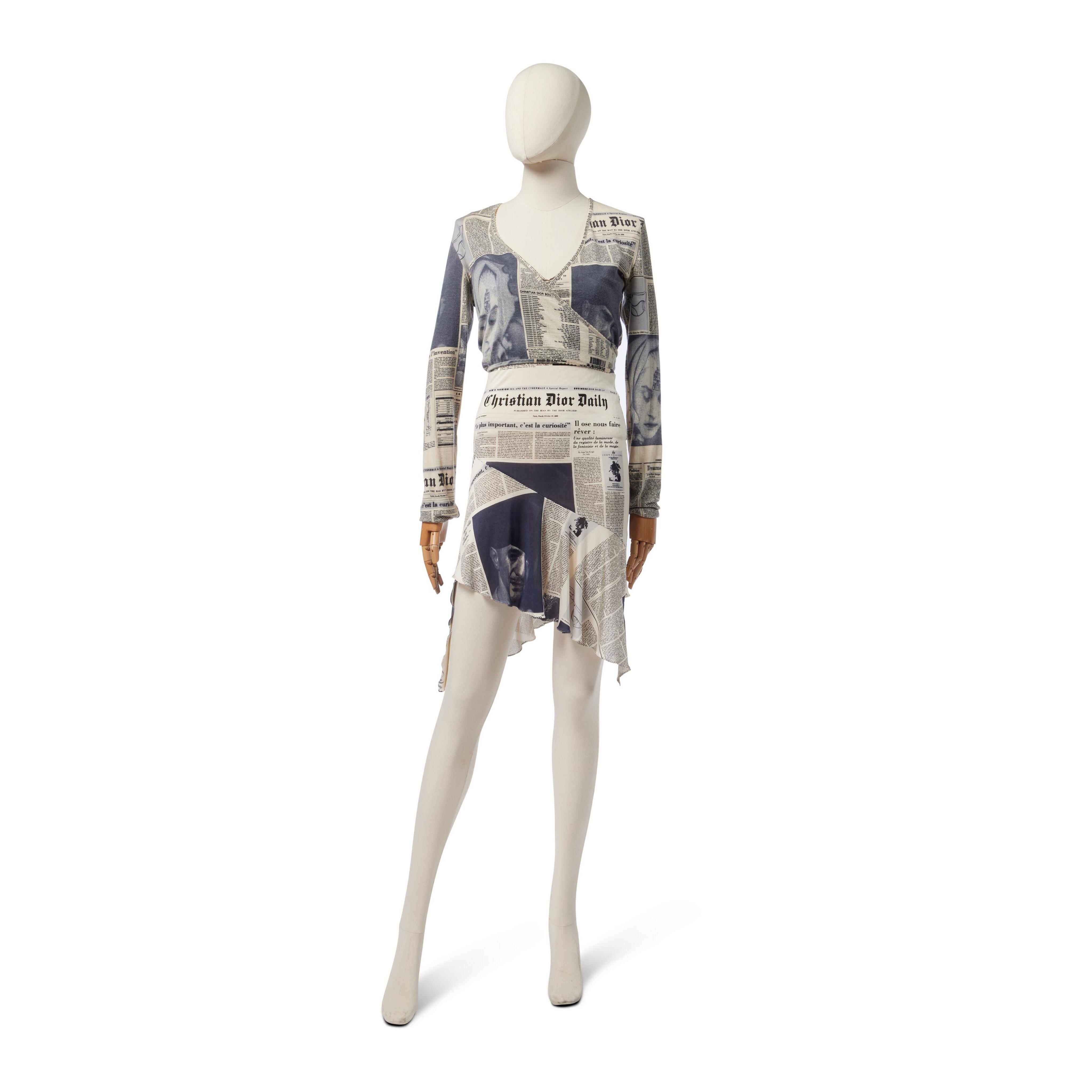 Christian Dior | Newspaper Print Slip Dress and Matching Wrap, 'Fly Christian Dior | Newspaper Print Slip Dress and Matching Wrap, 'Fly