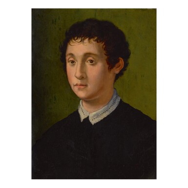 View full screen - View 1 of Lot 39. 39 CARLO PORTELLI | PORTRAIT OF A YOUNG MAN. BUST LENGTH, FACING LEFT, WITH A WHITE LACE COLLAR .