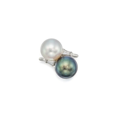 View full screen - View 1 of Lot 285. Cultured Pearl and Diamond Ring.