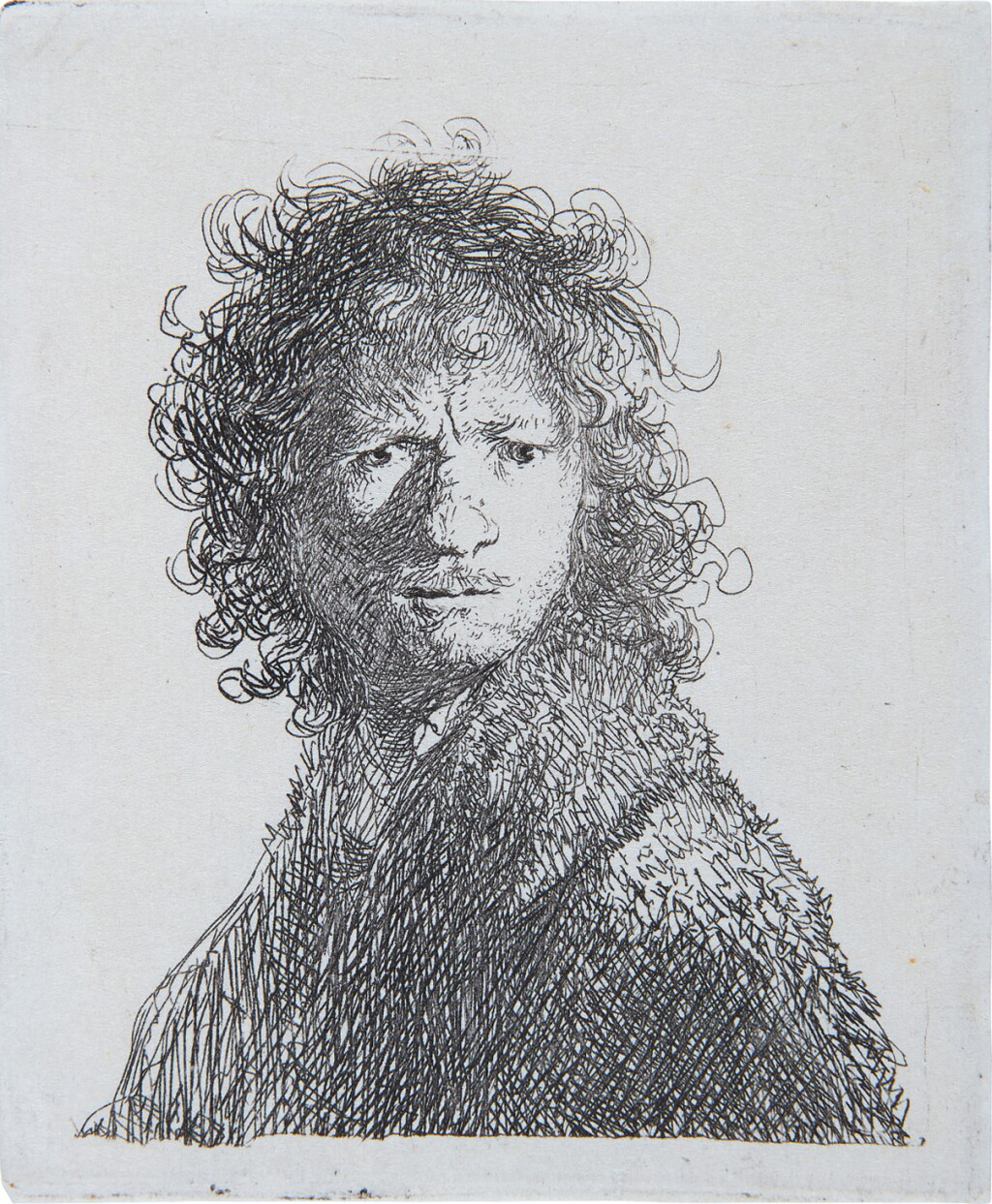 View full screen - View 1 of Lot 39. REMBRANDT HARMENSZ. VAN RIJN | SELF-PORTRAIT, FROWNING: BUST (B., HOLL. 10; NEW HOLL. 68; H. 30).