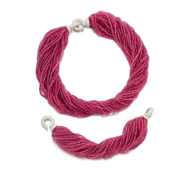View full screen - View 1 of Lot 930. Ruby and diamond demi-parure.