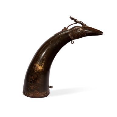 View full screen - View 1 of Lot 60. A Powder Horn in the form of a Peacock, Sri Lanka, 18th Century.