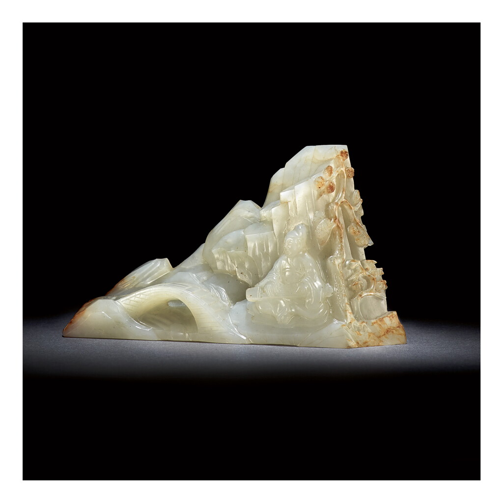 View full screen - View 1 of Lot 214. A WHITE AND RUSSET JADE BOULDER, QING DYNASTY, QIANLONG PERIOD.
