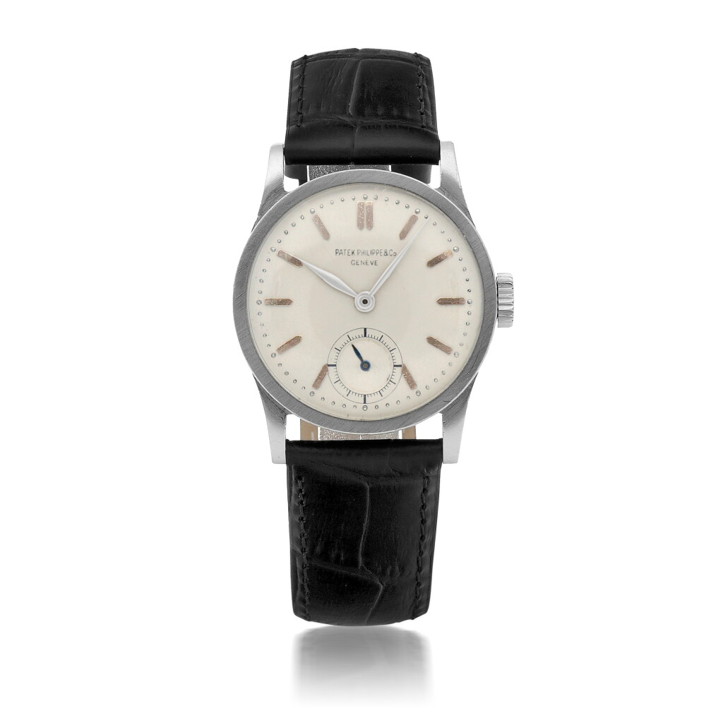 Voir en plein écran - Voir 1 du lot 359. CALATRAVA, REF 96 STAINLESS STEEL WRISTWATCH MADE IN 1945.