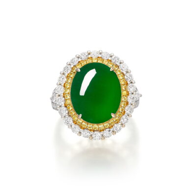 View full screen - View 1 of Lot 663. Jadeite, Diamond and Yellow Sapphire Ring | 天然翡翠 配 鑽石 及 黃色剛玉 戒指.