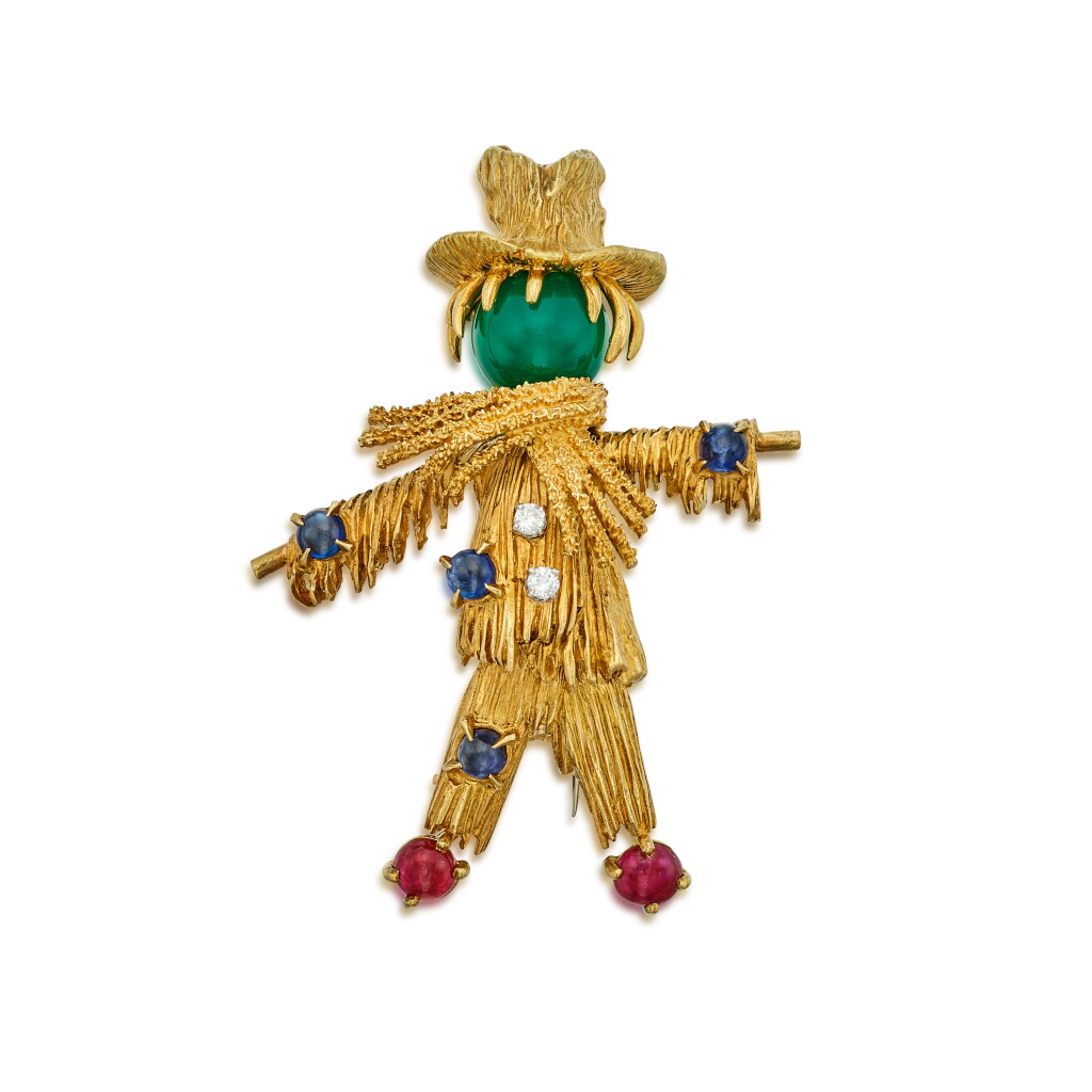 View full screen - View 1 of Lot 307. Gold, Colored Stone and Diamond Clip-Brooch, France.