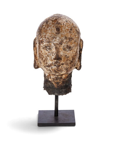 View full screen - View 1 of Lot 26. A cast iron head of a Luohan Song dynasty | 宋 鐵鑄羅漢首.