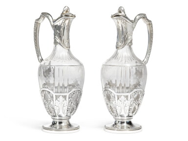 View full screen - View 1 of Lot 291. A Pair Of French Silver And Cut-Glass Claret Jugs, Risler & Carré, Paris, Circa 1900.
