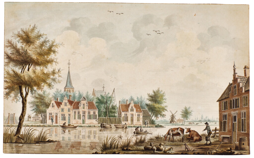 View full screen - View 1 of Lot 348. River landscape with a village.